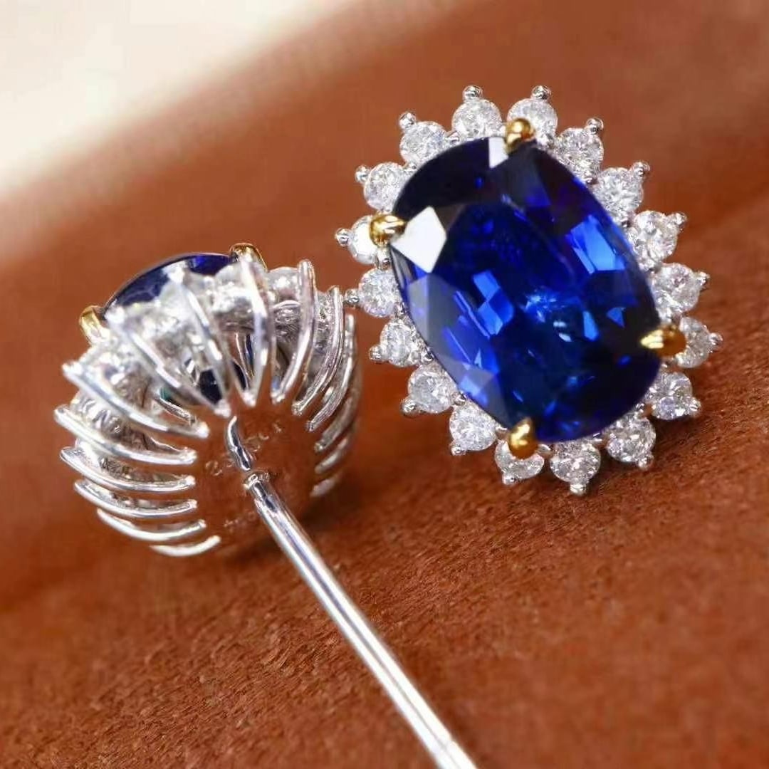 14k Gold 2.56 Ctw Natural Sapphire & Diamond Earrings - 4