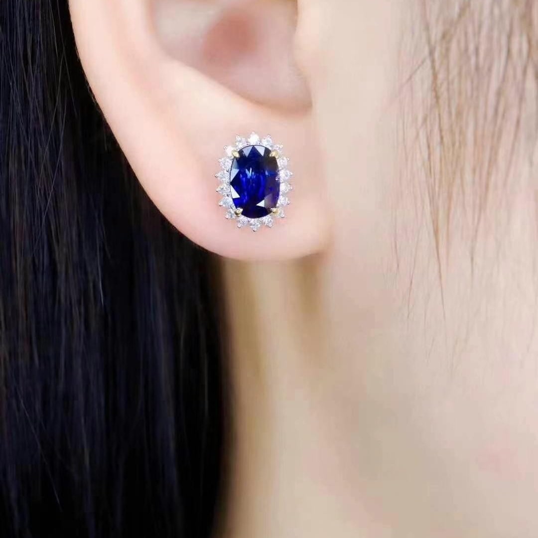 14k Gold 2.56 Ctw Natural Sapphire & Diamond Earrings - 5