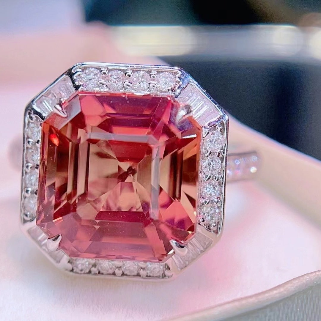 14k Gold 8.56 Ct Natural Tourmaline & Diamond Ring - 2