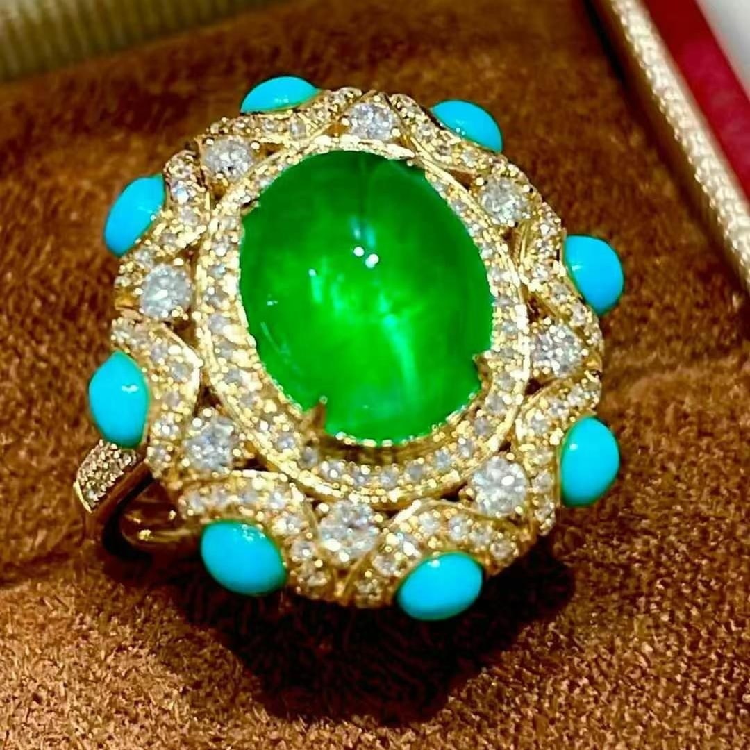 14k Gold 2.72 Ct Vivid Green Natural Emerald & Diamond Ring - 5