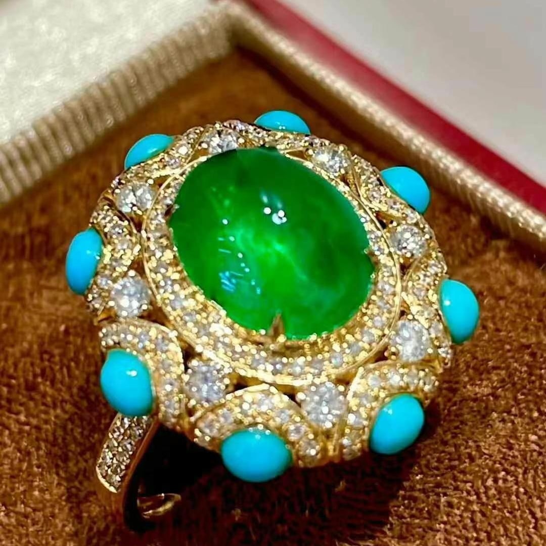 14k Gold 2.72 Ct Vivid Green Natural Emerald & Diamond Ring - 6