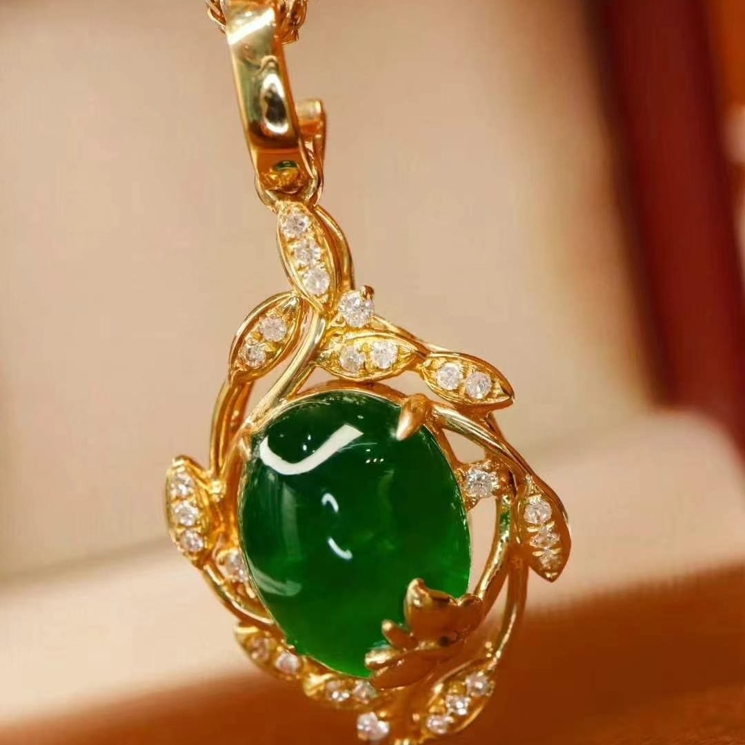 14k Gold 3.78 Ctw Vivid Green Natural Emerald & Diamond Pendant( Without Chain ) - 2