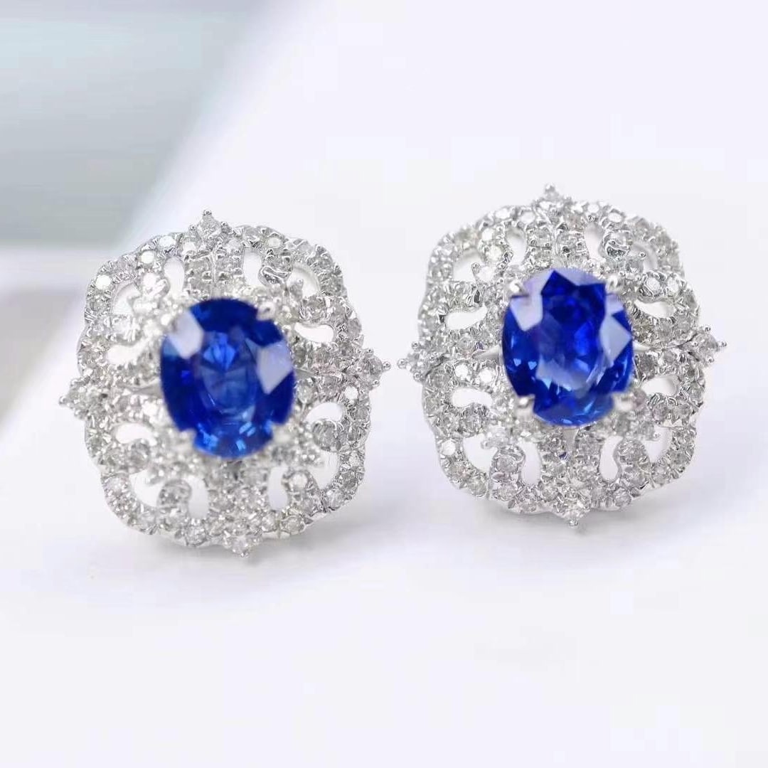 14k Gold 2.12 Ctw Natural Sapphire & Diamond Earrings (1 of 6)