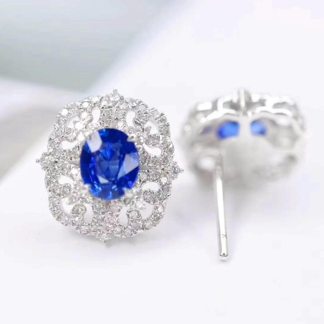 14k Gold 2.12 Ctw Natural Sapphire & Diamond Earrings - 3