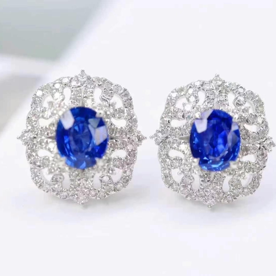 14k Gold 2.12 Ctw Natural Sapphire & Diamond Earrings - 4