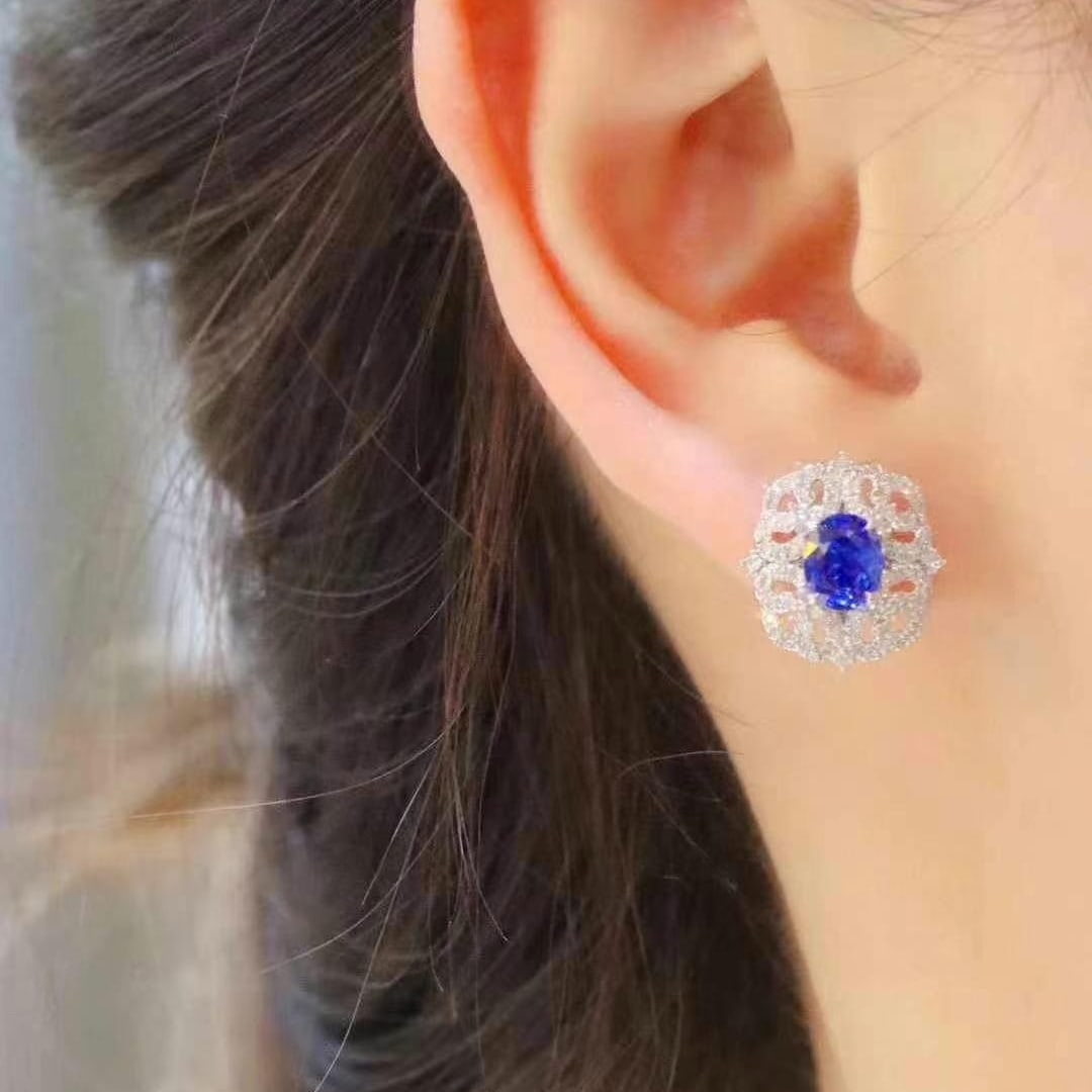 14k Gold 2.12 Ctw Natural Sapphire & Diamond Earrings - 5