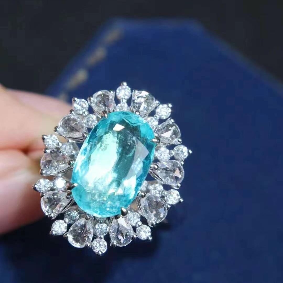 14k Gold 4.02 Ctw Natural Paraiba Tourmaline & Diamond Ring - 3