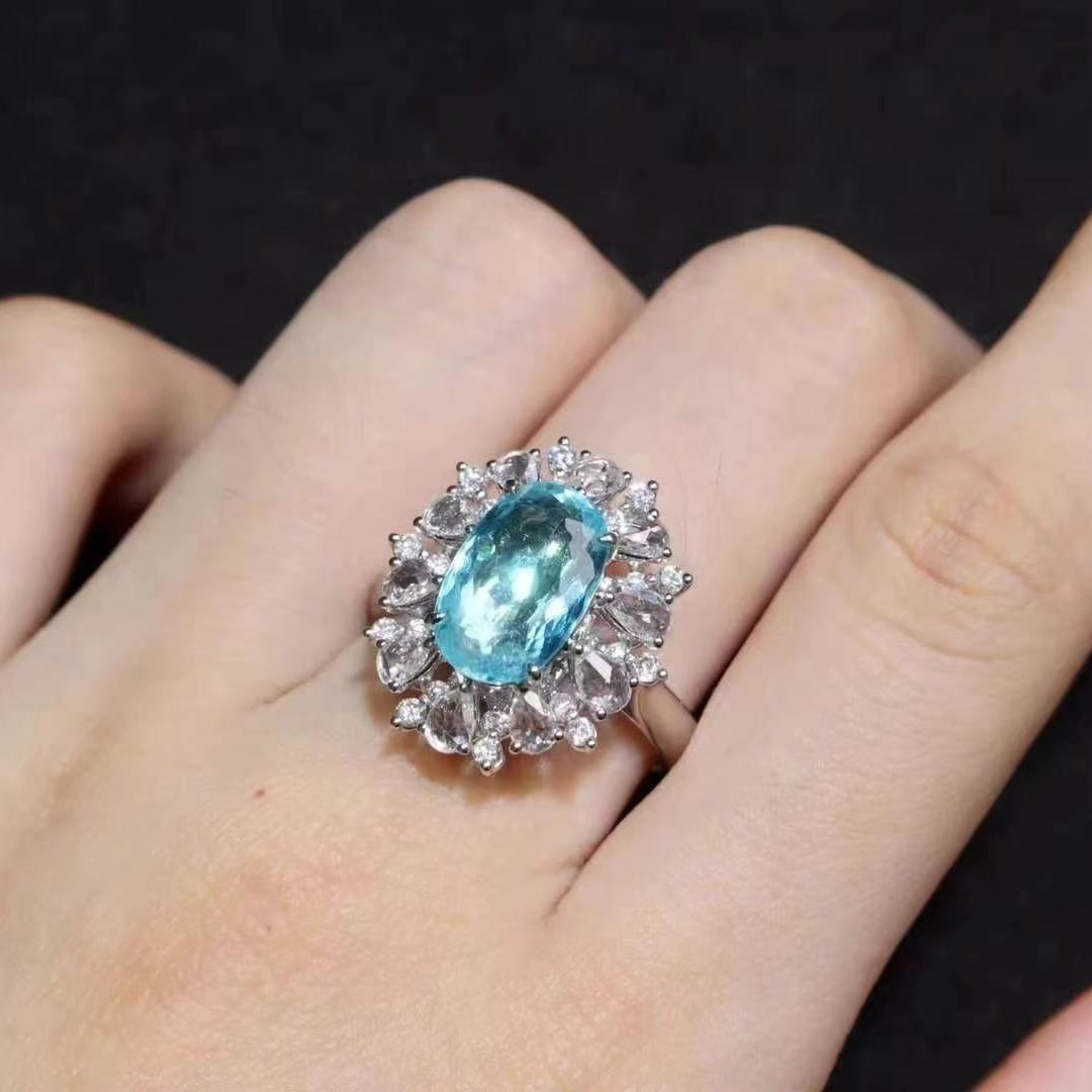14k Gold 4.02 Ctw Natural Paraiba Tourmaline & Diamond Ring - 4