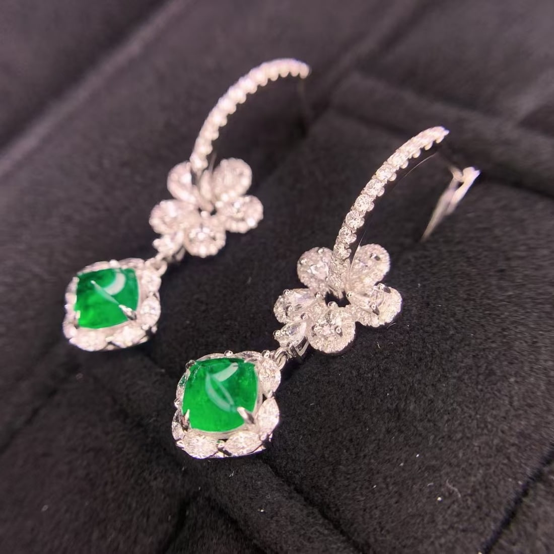 14k Gold 3.16 Ctw Vivid Green Natural Emerald & Diamond Earrings - 2