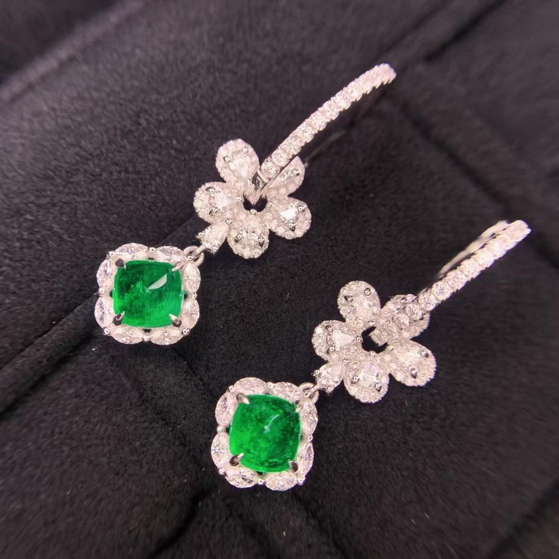 14k Gold 3.16 Ctw Vivid Green Natural Emerald & Diamond Earrings - 7