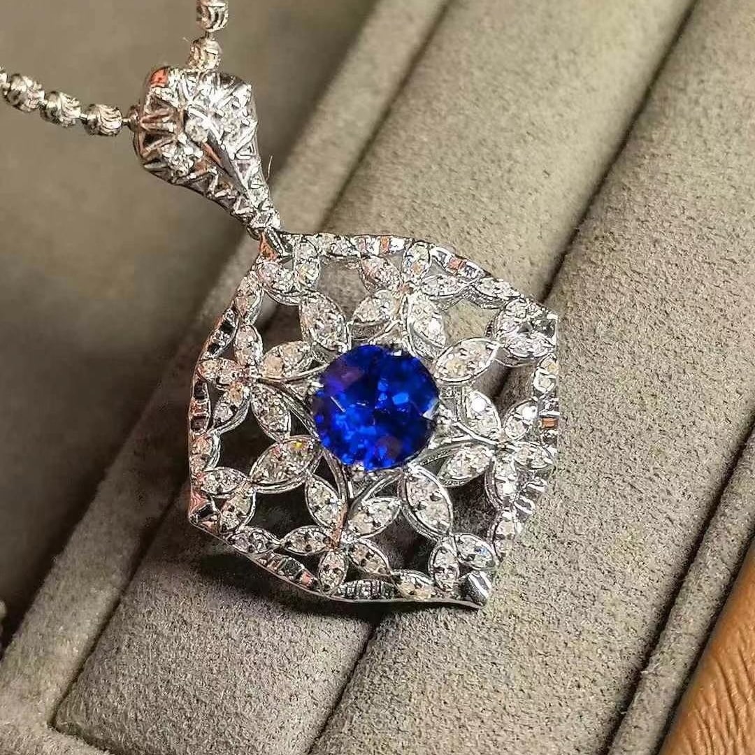 14k Gold 1.42 Ctw Natural Sapphire & Diamond Pendant( Without Chain ) - 3