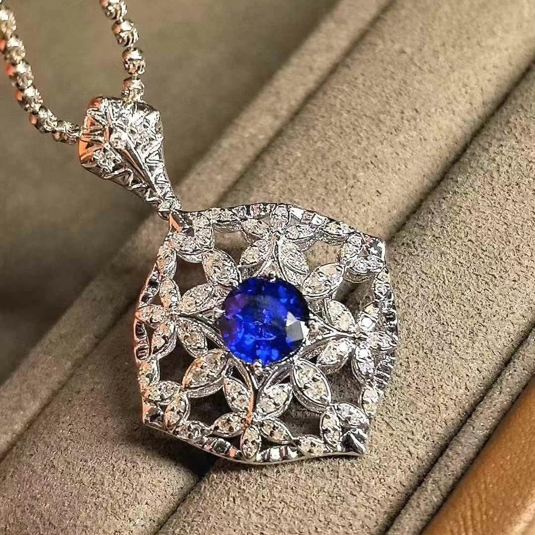 14k Gold 1.42 Ctw Natural Sapphire & Diamond Pendant( Without Chain ) - 4