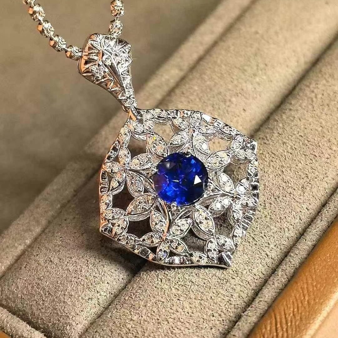 14k Gold 1.42 Ctw Natural Sapphire & Diamond Pendant( Without Chain ) - 6