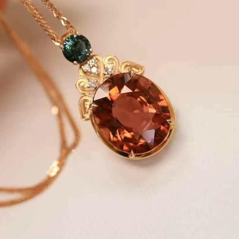 14k Gold 6.7 Ct Natural Tourmaline & Diamond Pendant( Without Chain ) - 5