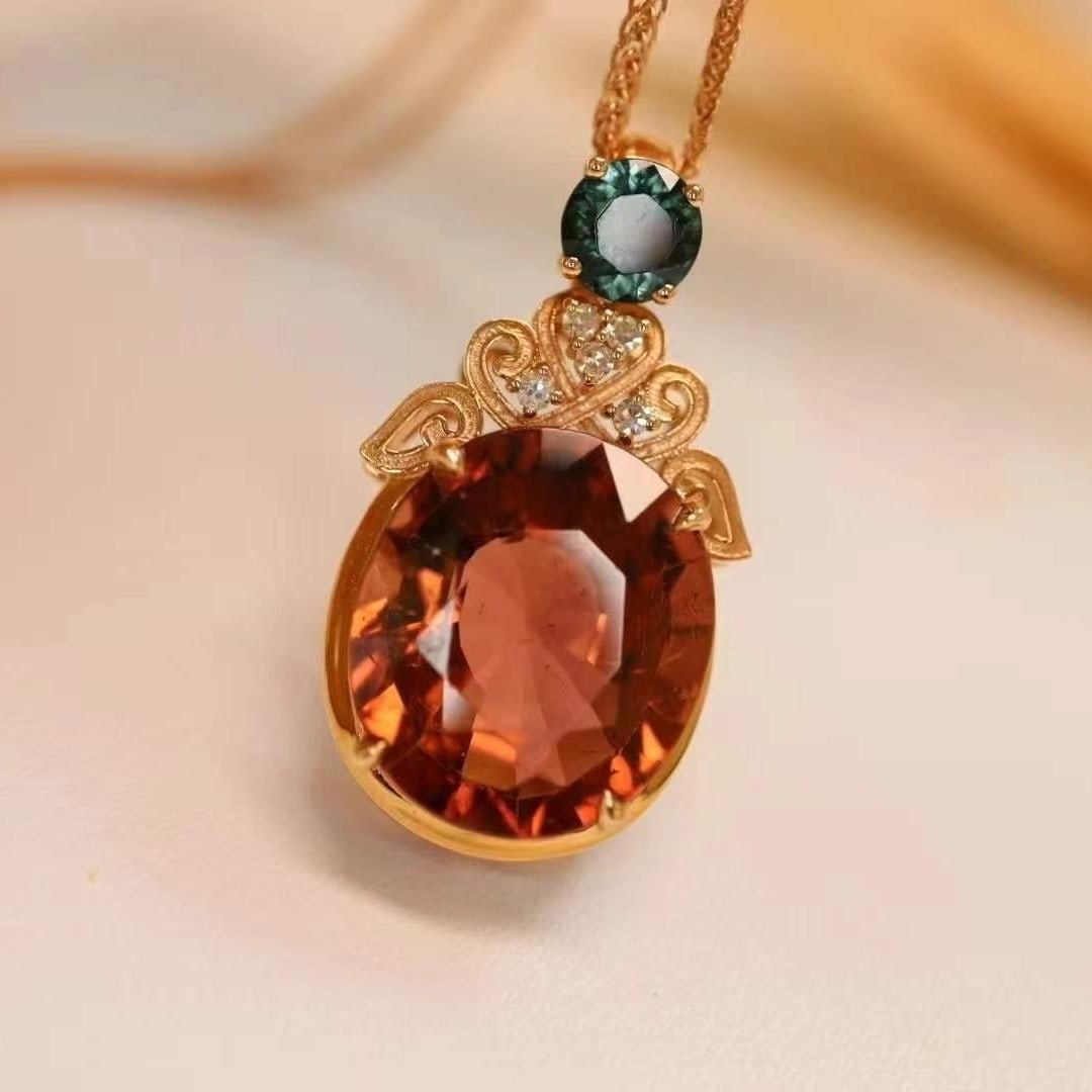14k Gold 6.7 Ct Natural Tourmaline & Diamond Pendant( Without Chain ) - 9