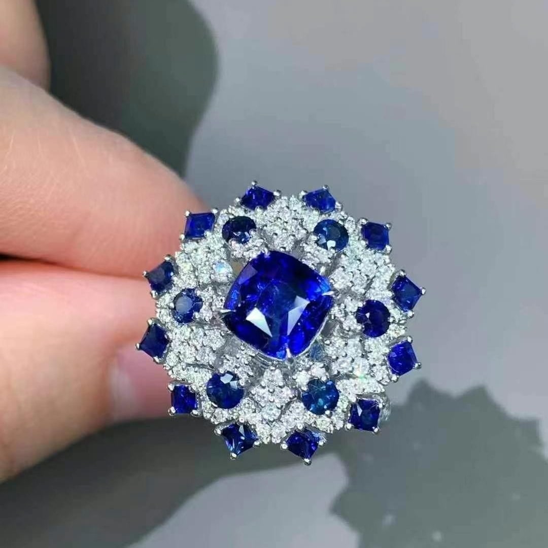 14k Gold 2.38 Ct Vivid Blue Natural Sapphire & Diamond Ring/pendant( Without Chain ) - 4