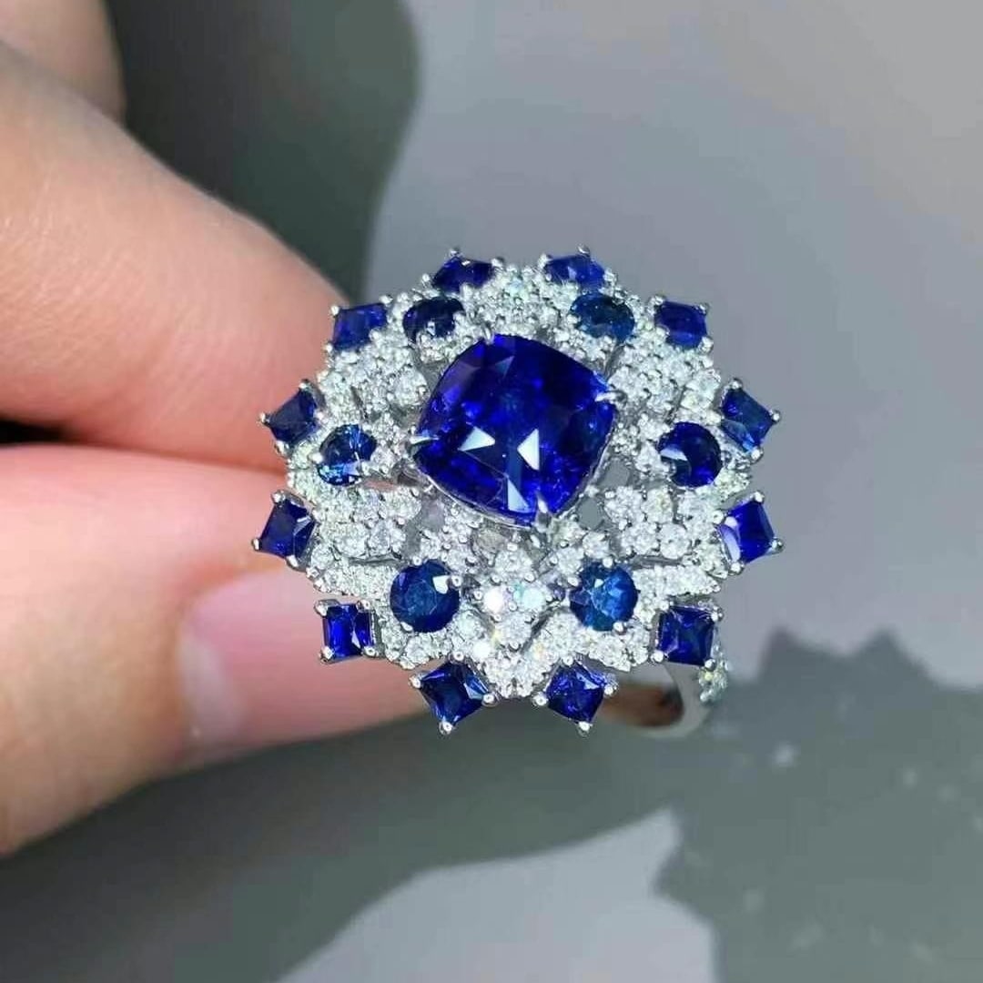 14k Gold 2.38 Ct Vivid Blue Natural Sapphire & Diamond Ring/pendant( Without Chain ) - 5