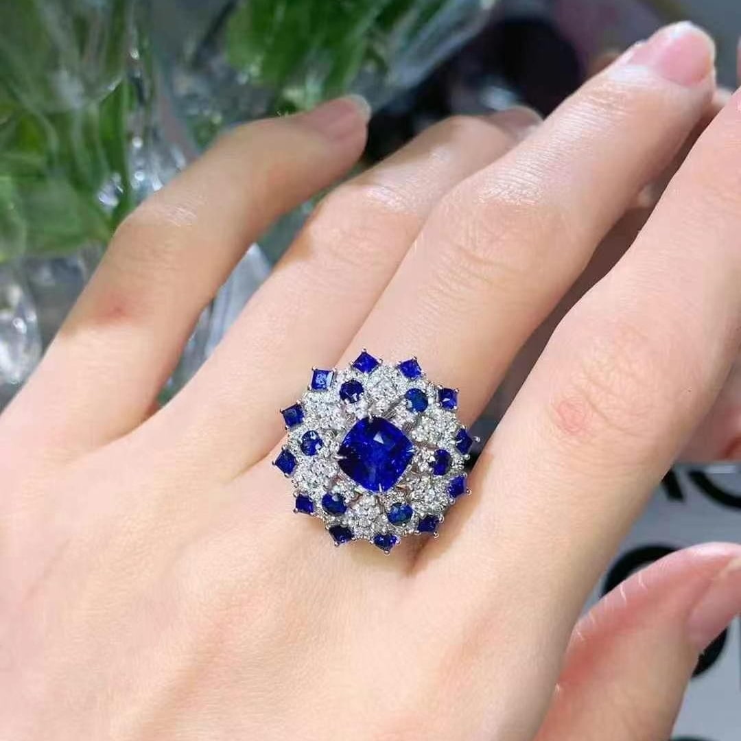 14k Gold 2.38 Ct Vivid Blue Natural Sapphire & Diamond Ring/pendant( Without Chain ) - 7