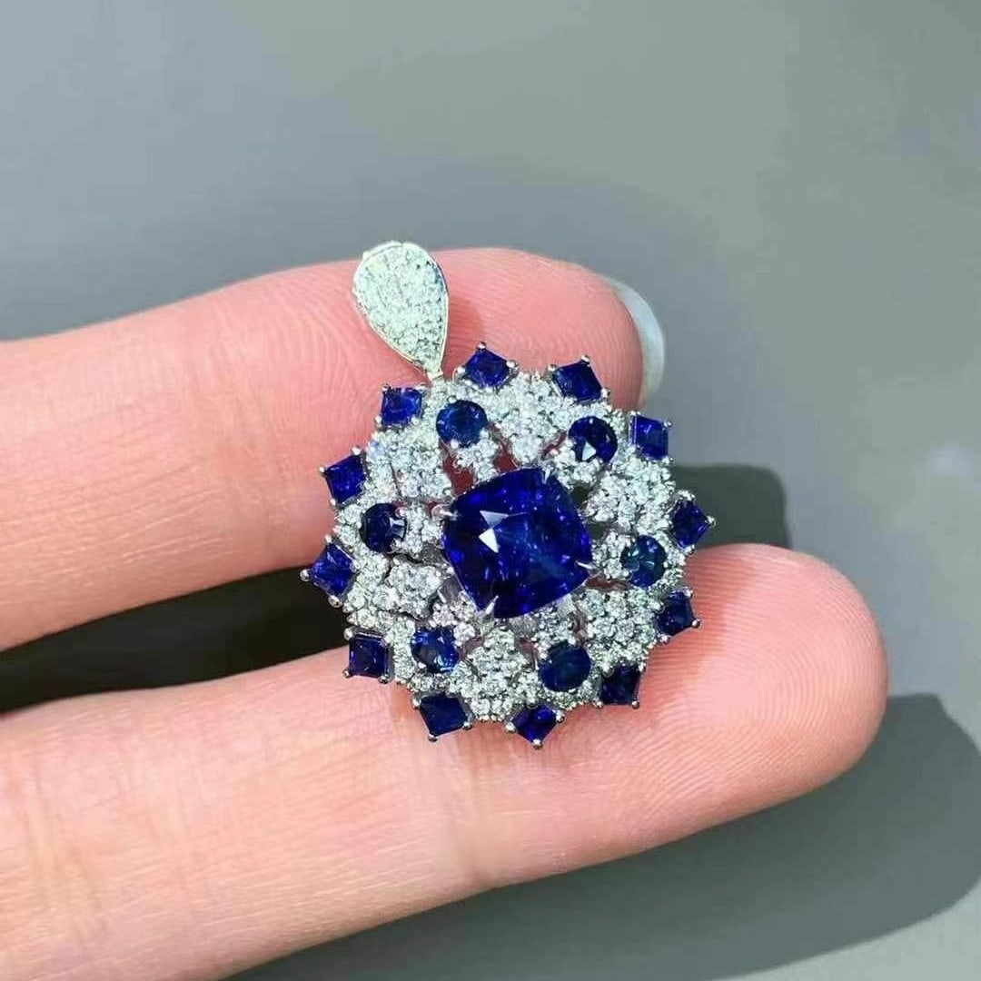 14k Gold 2.38 Ct Vivid Blue Natural Sapphire & Diamond Ring/pendant( Without Chain ) - 8