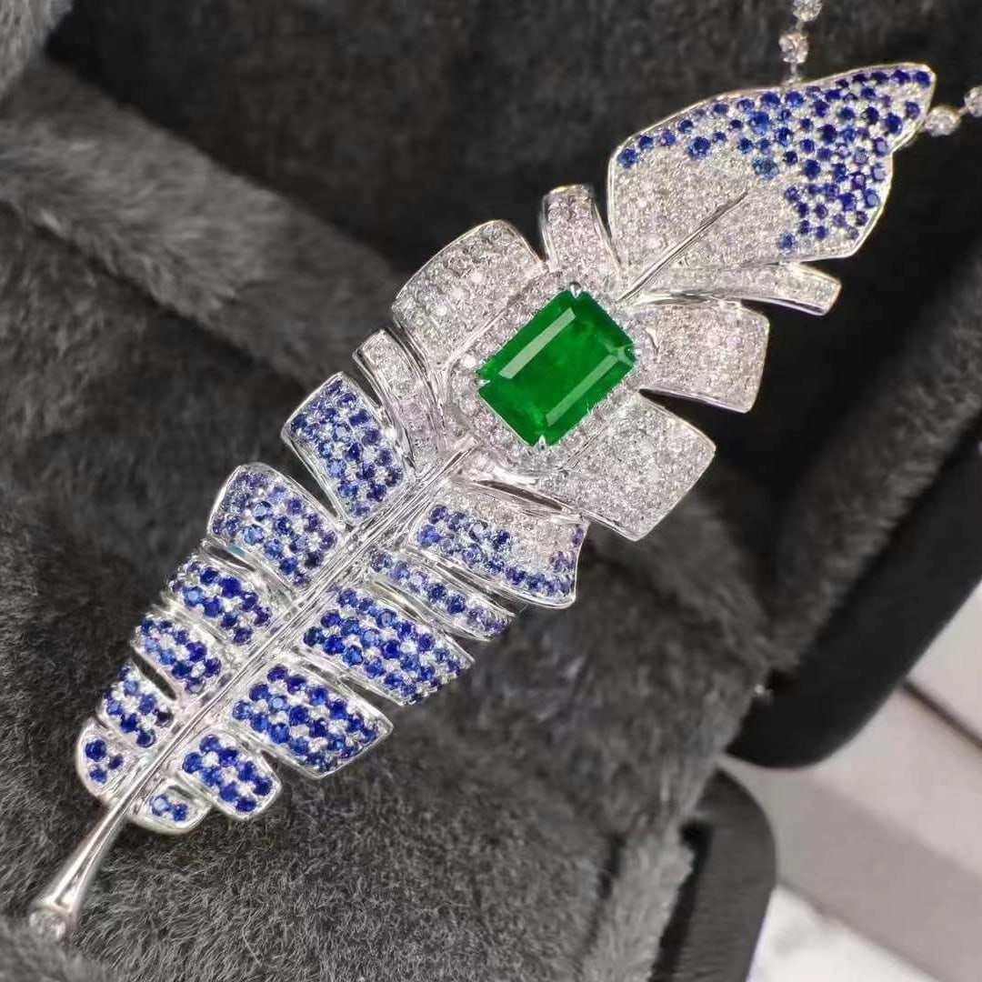 14k Gold 2.34 Ctw Vivid Green Natural Emerald & Sapphire Brooch/pendant( Without Chain ) - 5