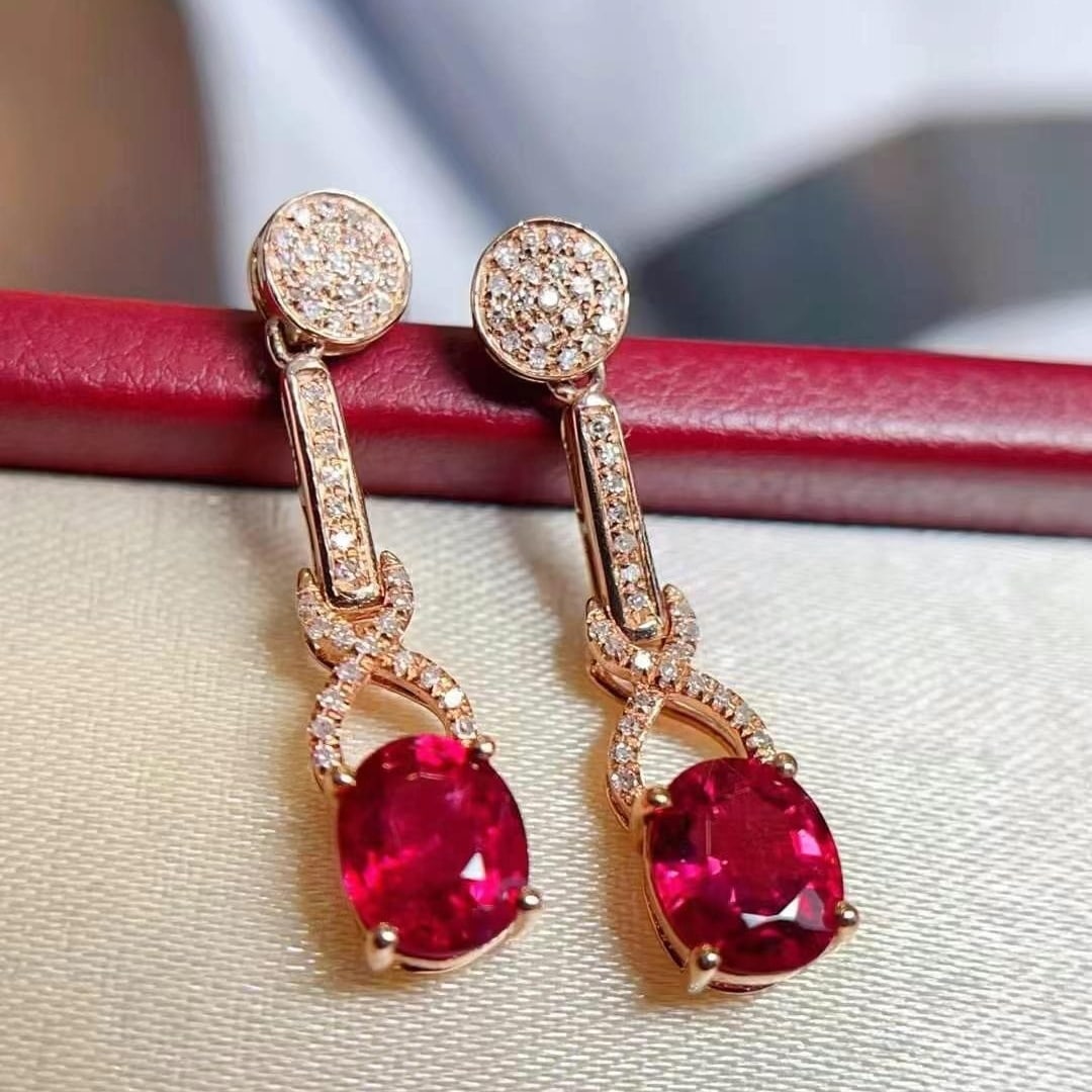 14k Gold 1.97 Ctw Natural Tourmaline & Diamond Earrings - 2