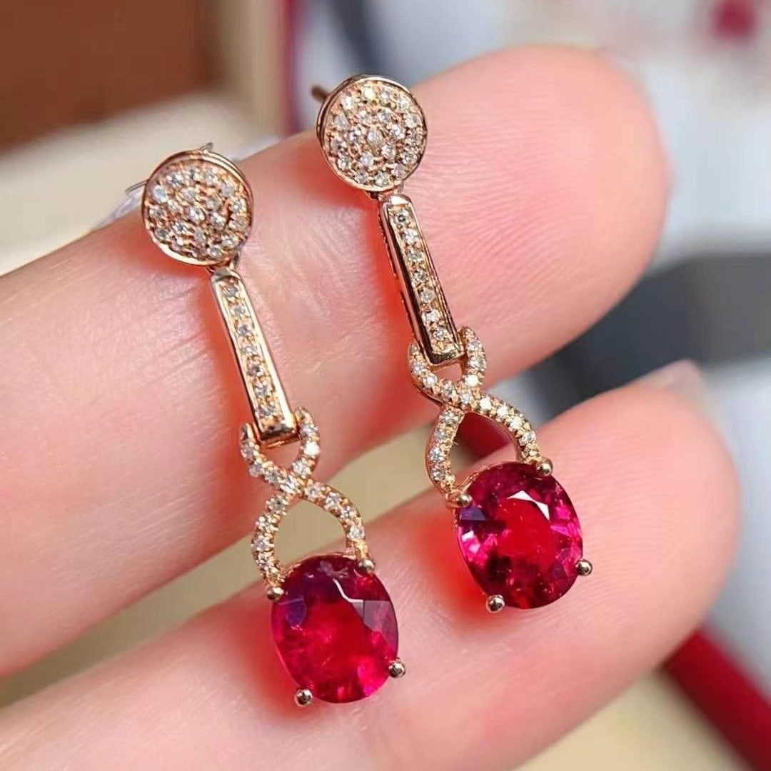 14k Gold 1.97 Ctw Natural Tourmaline & Diamond Earrings - 3