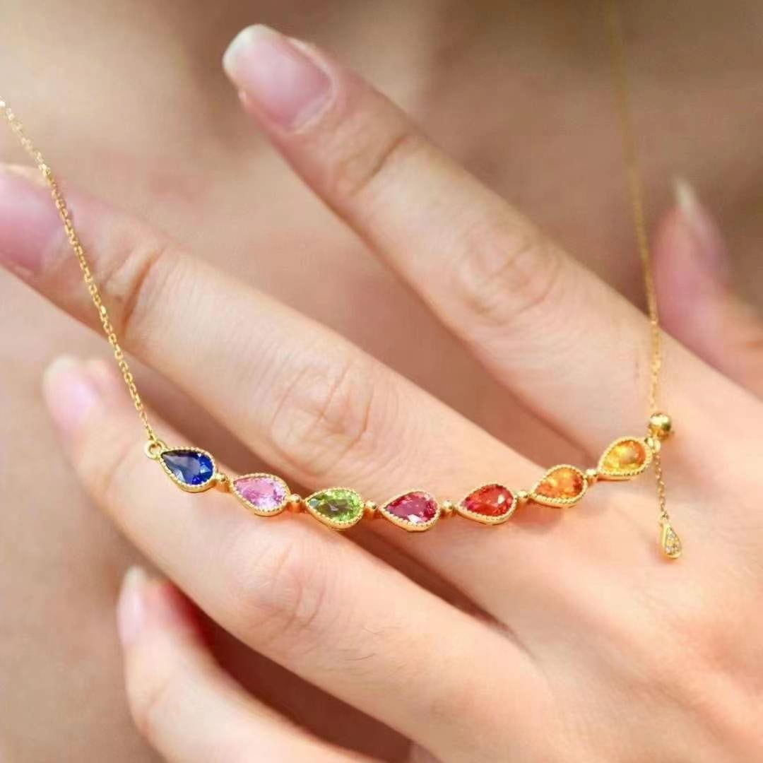 14k Gold 4.81 Ctw Natural Sapphire & Diamond Necklace - 4