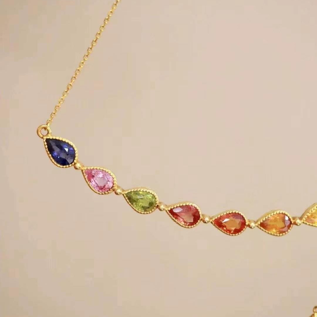 14k Gold 4.81 Ctw Natural Sapphire & Diamond Necklace - 5