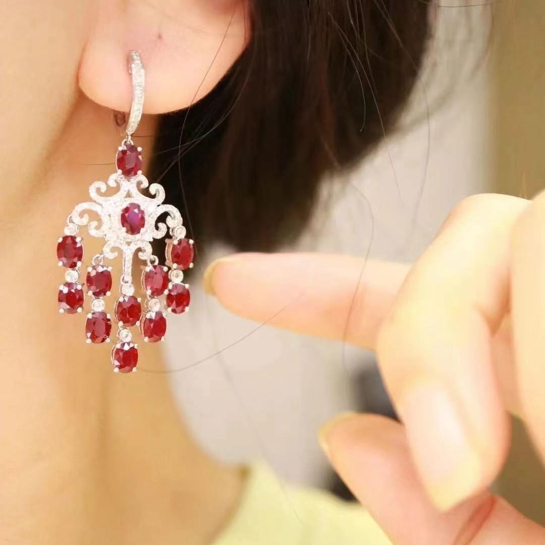 14k Gold 8.83 Ctw Natural Ruby & Diamond Earrings - 8