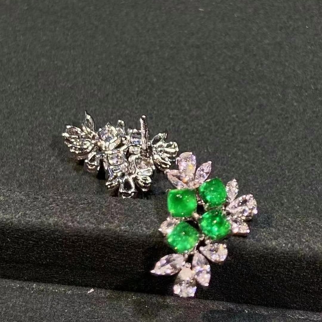 14k Gold 3.31 Ctw Vivid Green Natural Emerald & Sapphire Earrings - 3