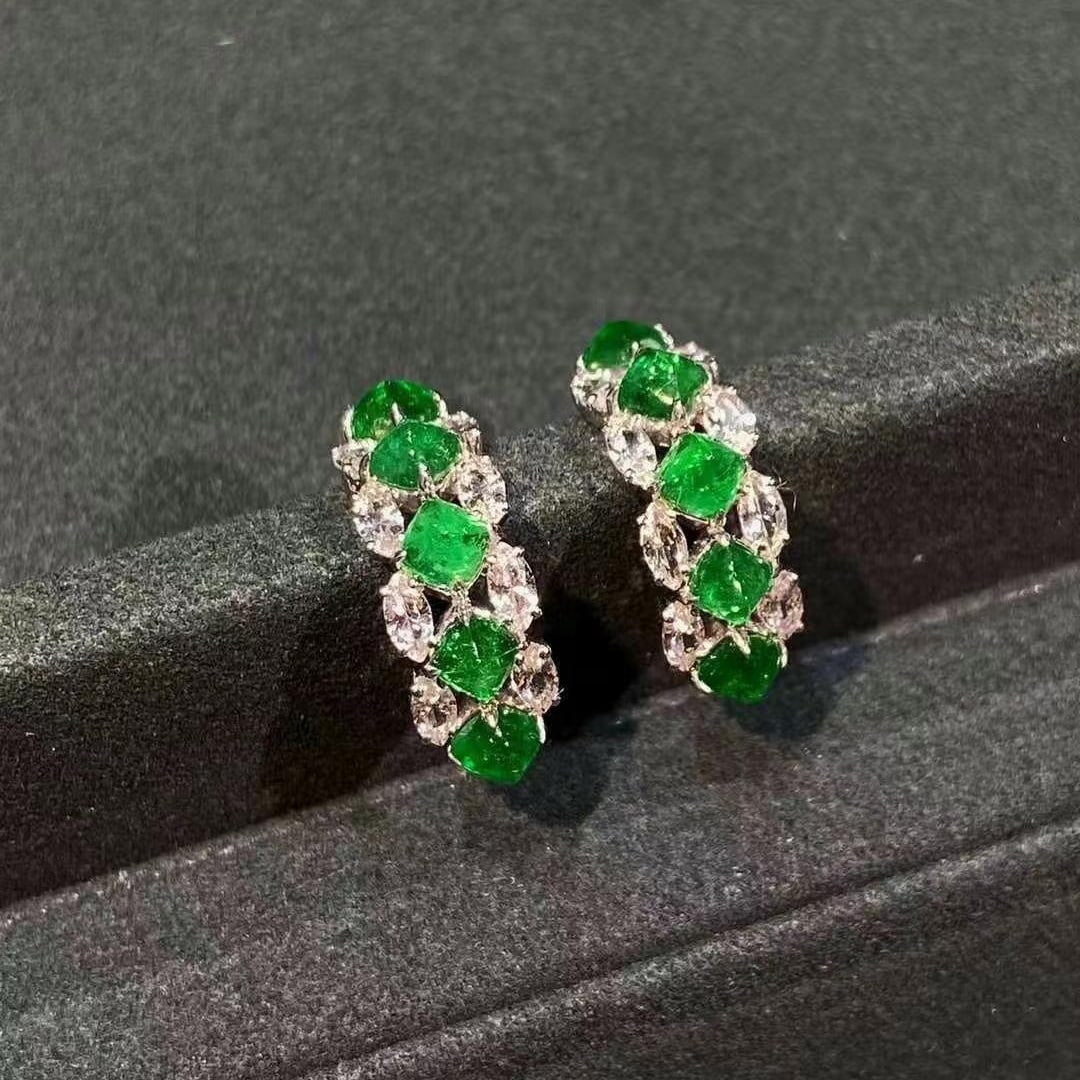 14k Gold 3.98 Ctw Vivid Green Natural Emerald & Sapphire Earrings (1 of 4)