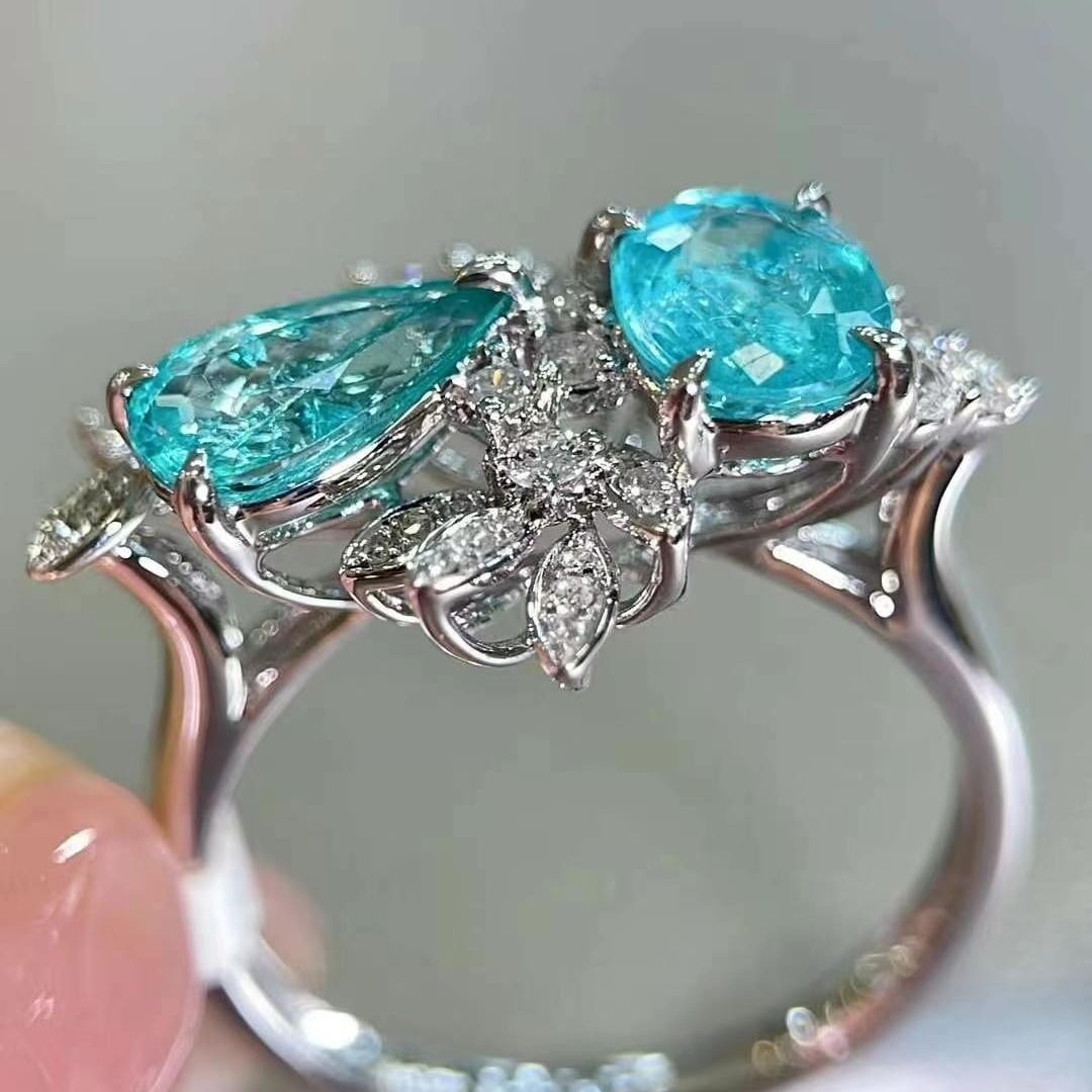 14k Gold 2.2 Ctw Natural Paraiba Tourmaline & Diamond Ring - 2