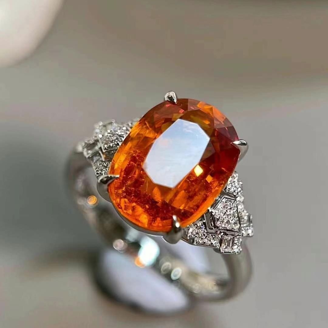 14k Gold 7.35 Ctw Natural Spessartine & Diamond Ring - 3