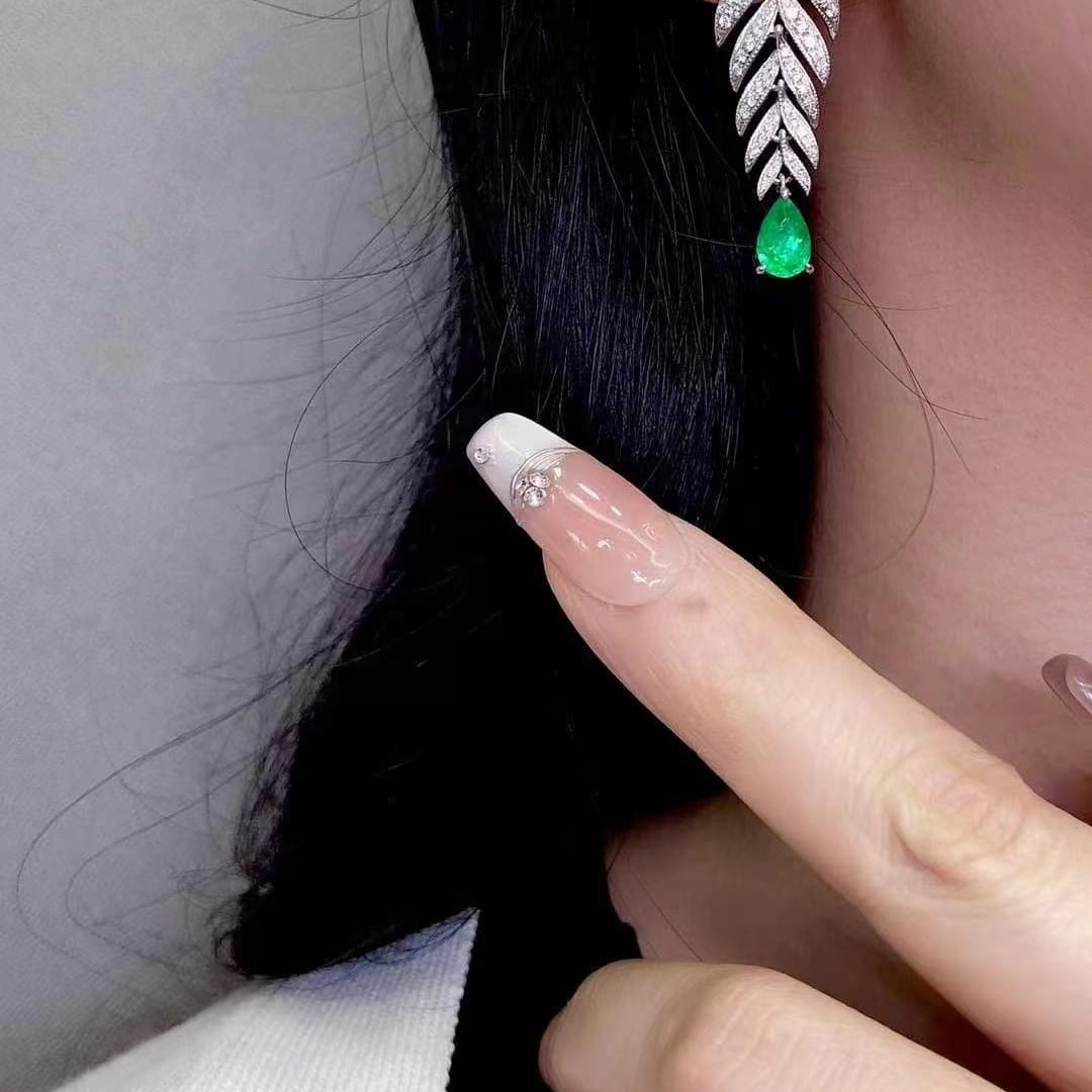 14k Gold 1.83 Ctw Vivid Green Natural Emerald & Diamond Earrings - 5