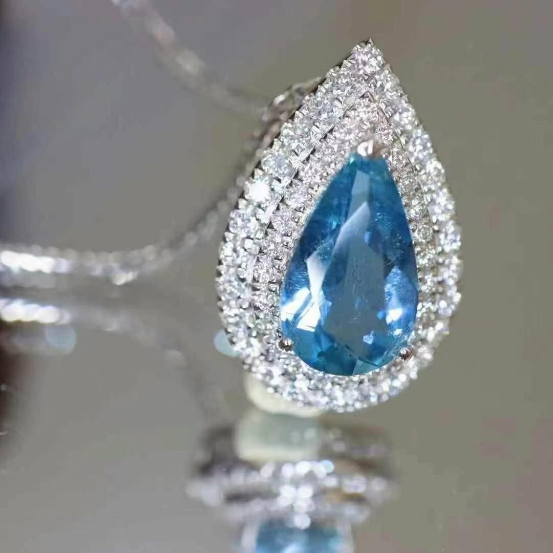 14k Gold 1.54 Ctw Natural Aquamarine & Diamond Pendant( Without Chain ) - 3