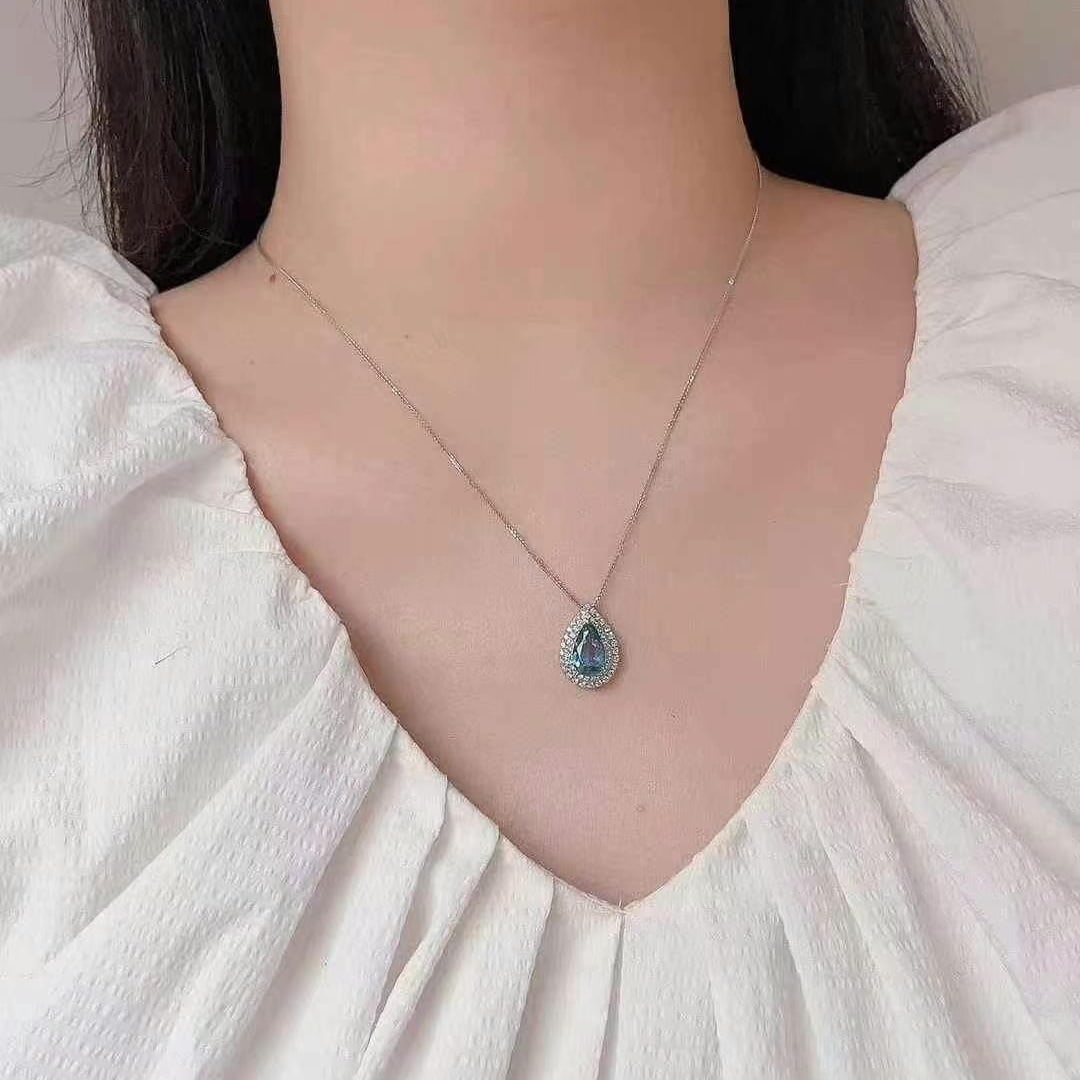 14k Gold 1.54 Ctw Natural Aquamarine & Diamond Pendant( Without Chain ) - 4