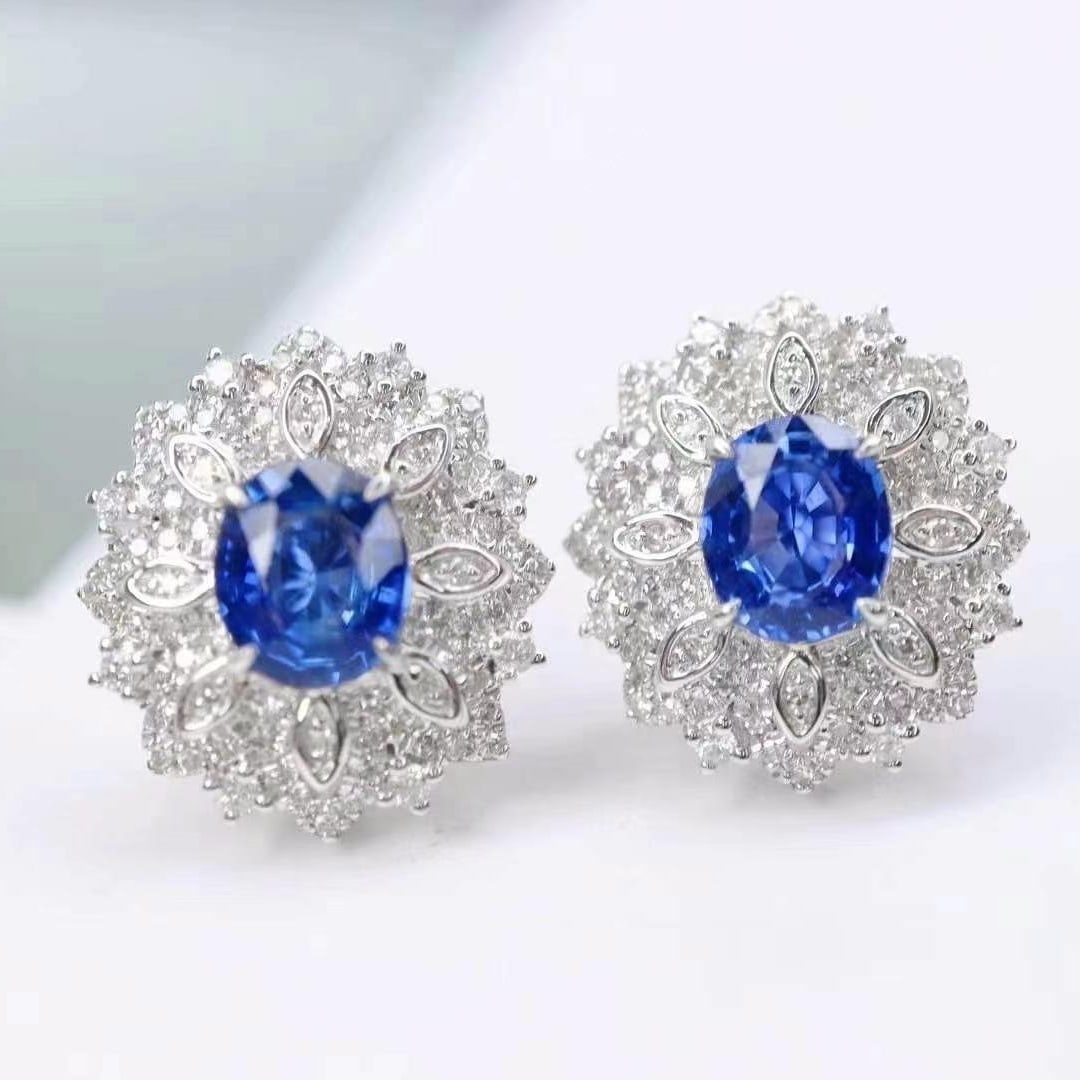 14k Gold 2.26 Ctw Natural Sapphire & Diamond Earrings (1 of 6)