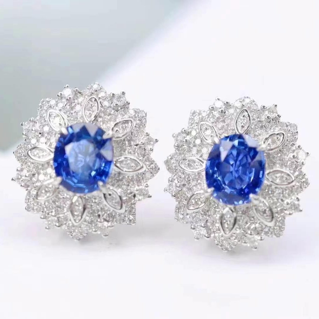 14k Gold 2.26 Ctw Natural Sapphire & Diamond Earrings - 2