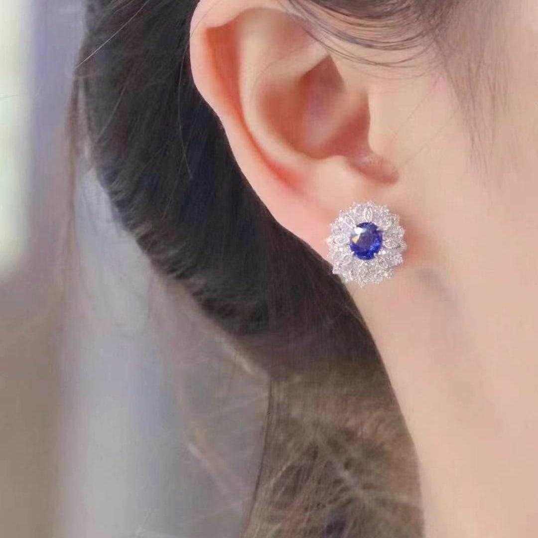 14k Gold 2.26 Ctw Natural Sapphire & Diamond Earrings - 5