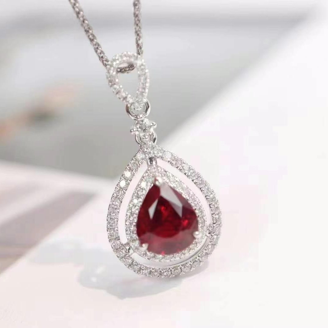 14k Gold 1.86 Ctw Natural Ruby & Diamond Pendant( Without Chain ) - 3
