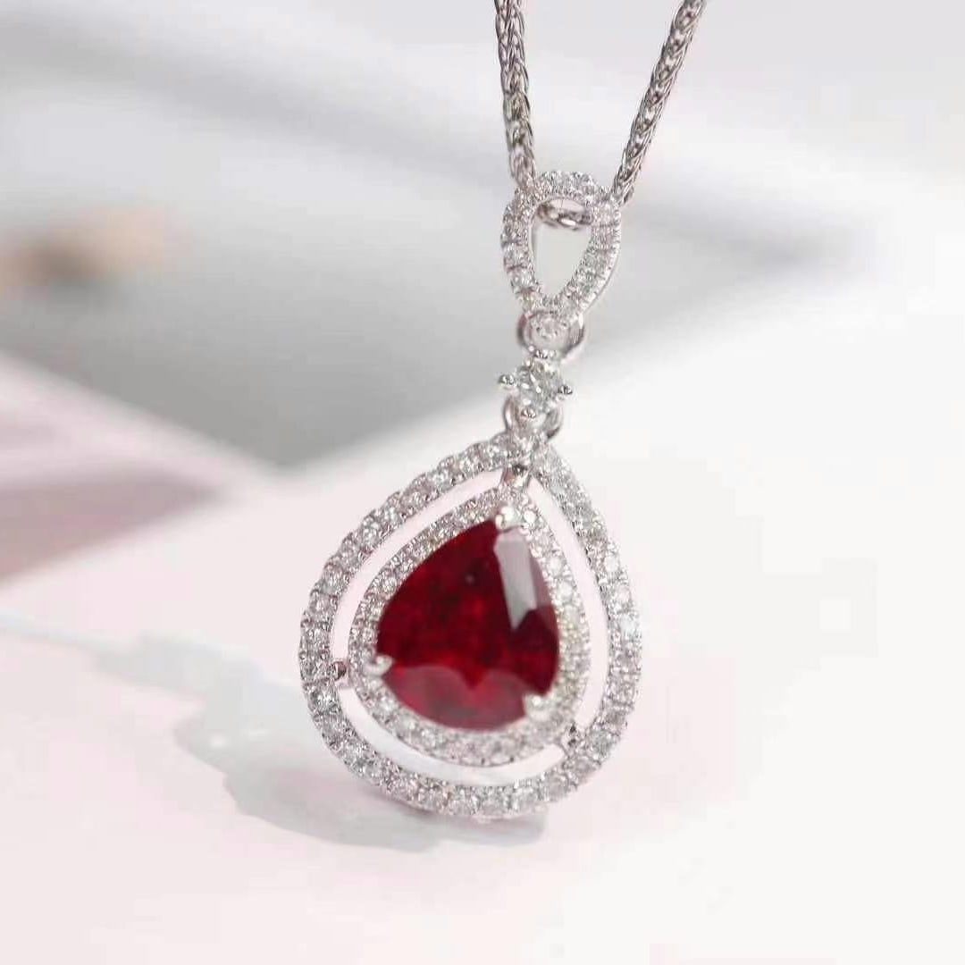 14k Gold 1.86 Ctw Natural Ruby & Diamond Pendant( Without Chain ) - 4