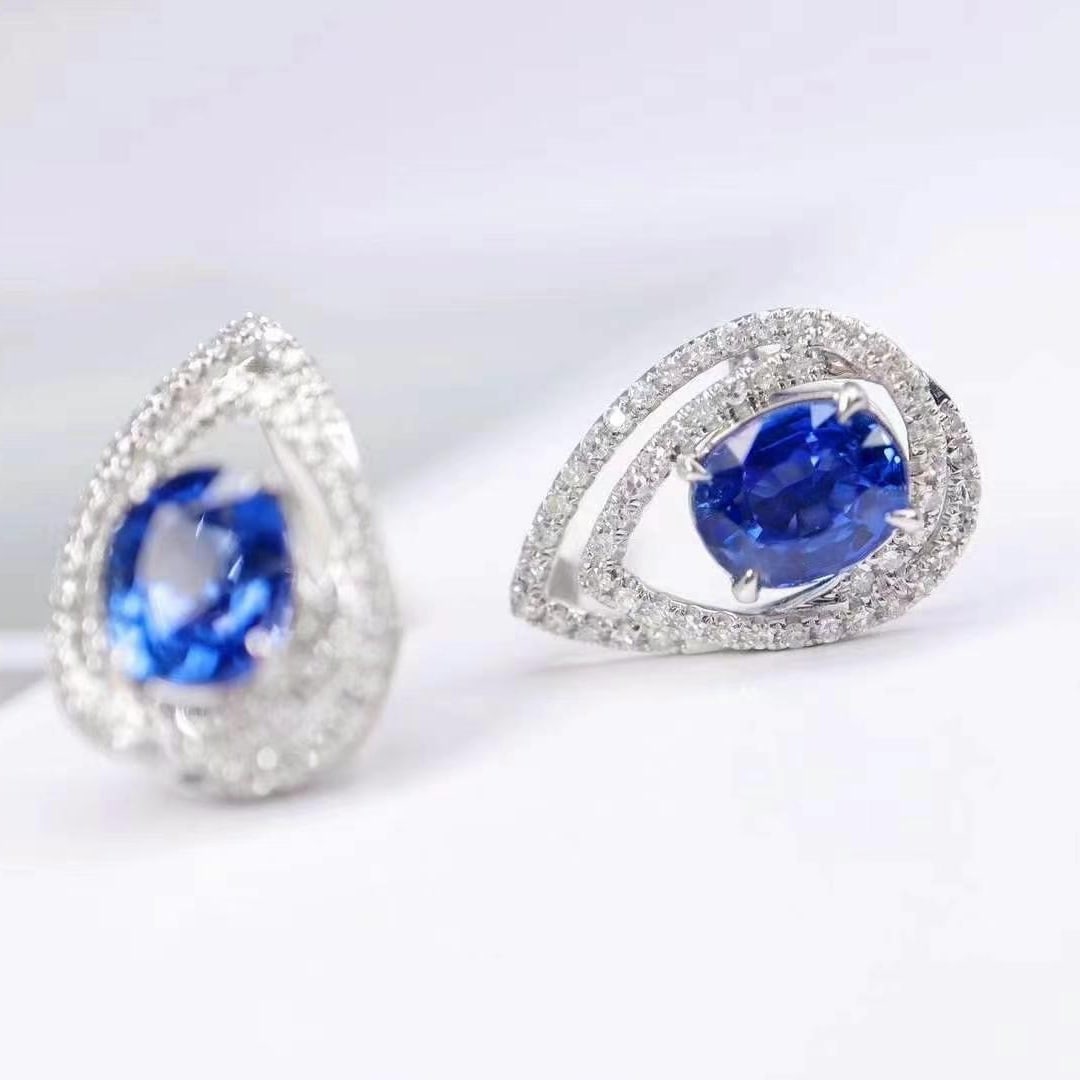 14k Gold 2.21 Ctw Natural Sapphire & Diamond Earrings - 2