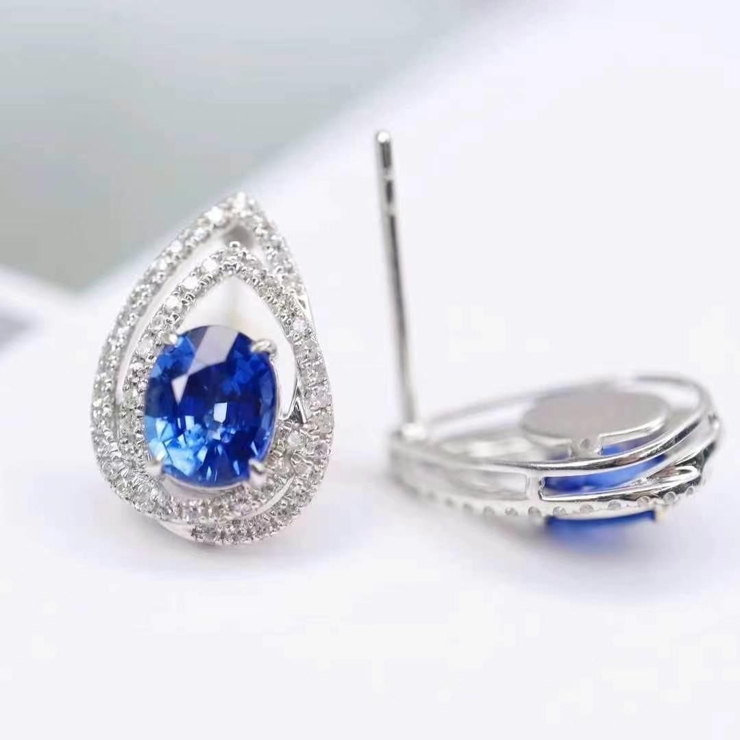 14k Gold 2.21 Ctw Natural Sapphire & Diamond Earrings - 4
