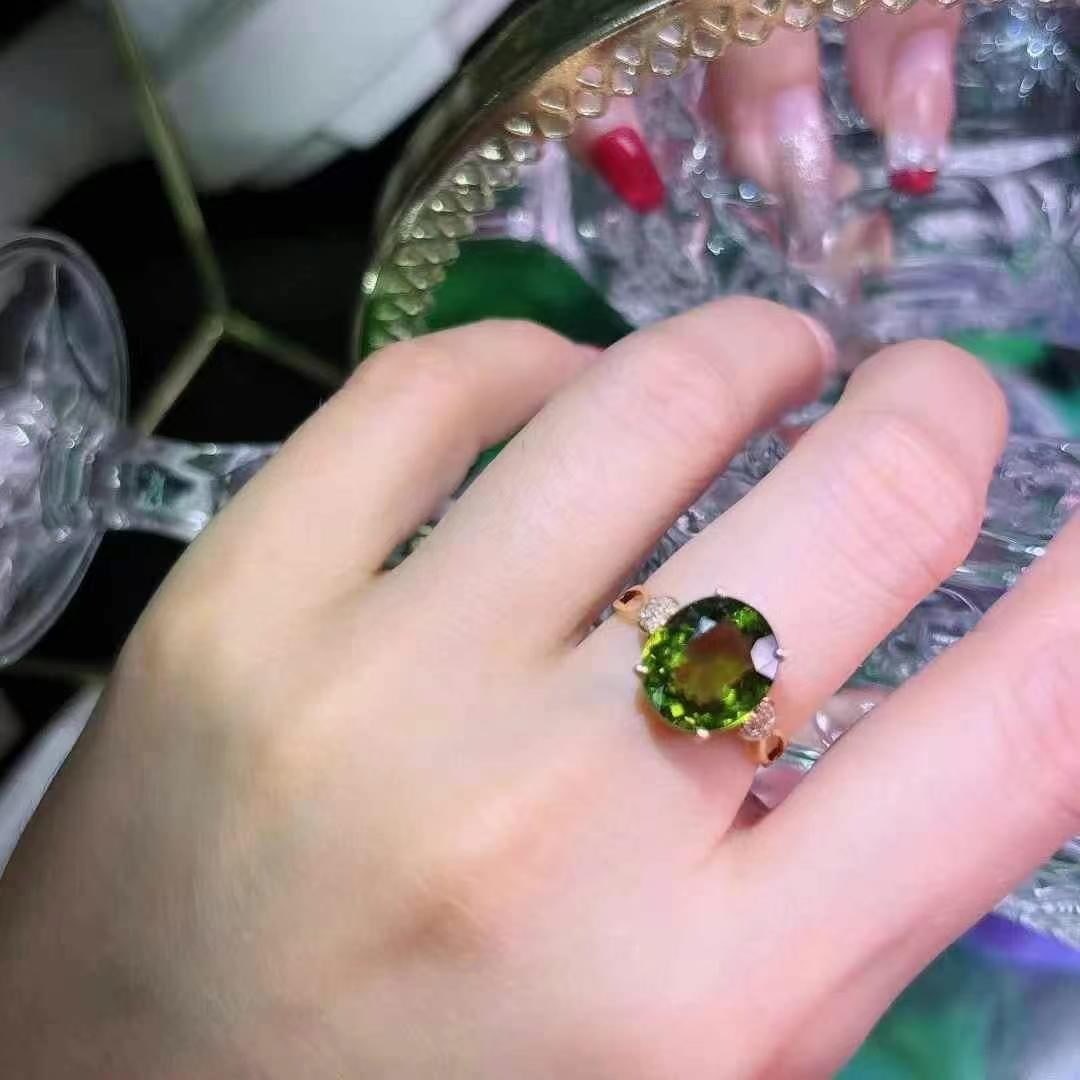 14k Gold 3 Ct Natural Tourmaline & Diamond Ring - 4