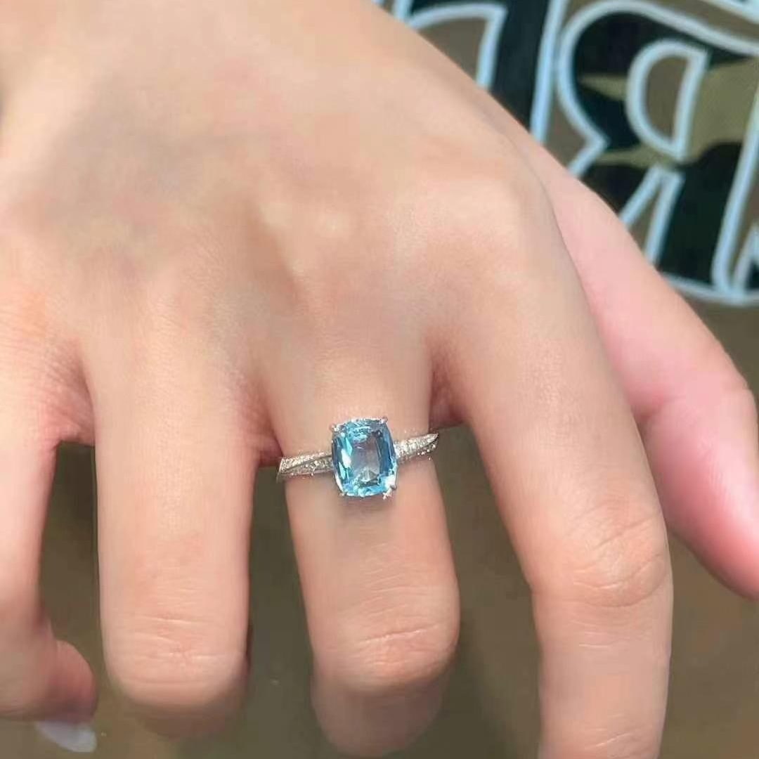 14k Gold 2.16 Ctw Natural Aquamarine & Diamond Ring - 5