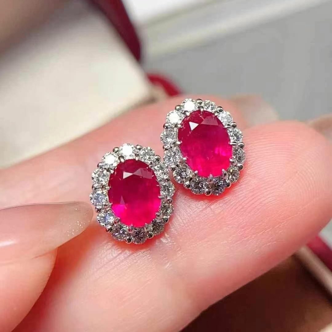 14k Gold 2.76 Ctw Natural Ruby & Diamond Earrings - 4