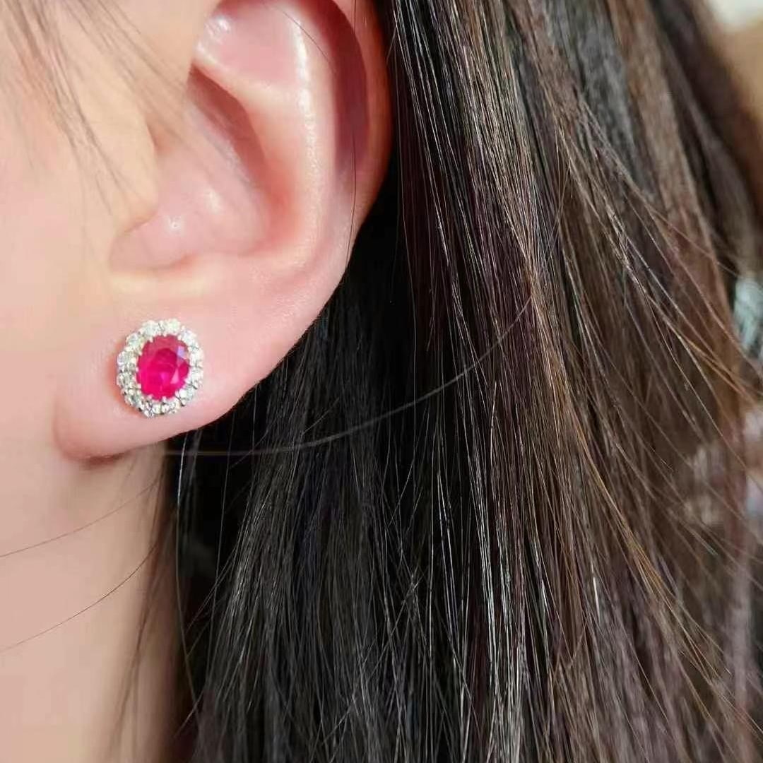 14k Gold 2.76 Ctw Natural Ruby & Diamond Earrings - 5