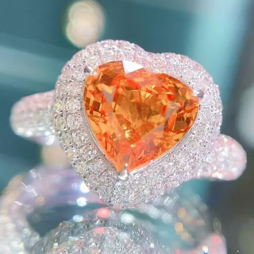 14k Gold 4.52 Ctw Natural Spessartine & Diamond Ring - 8