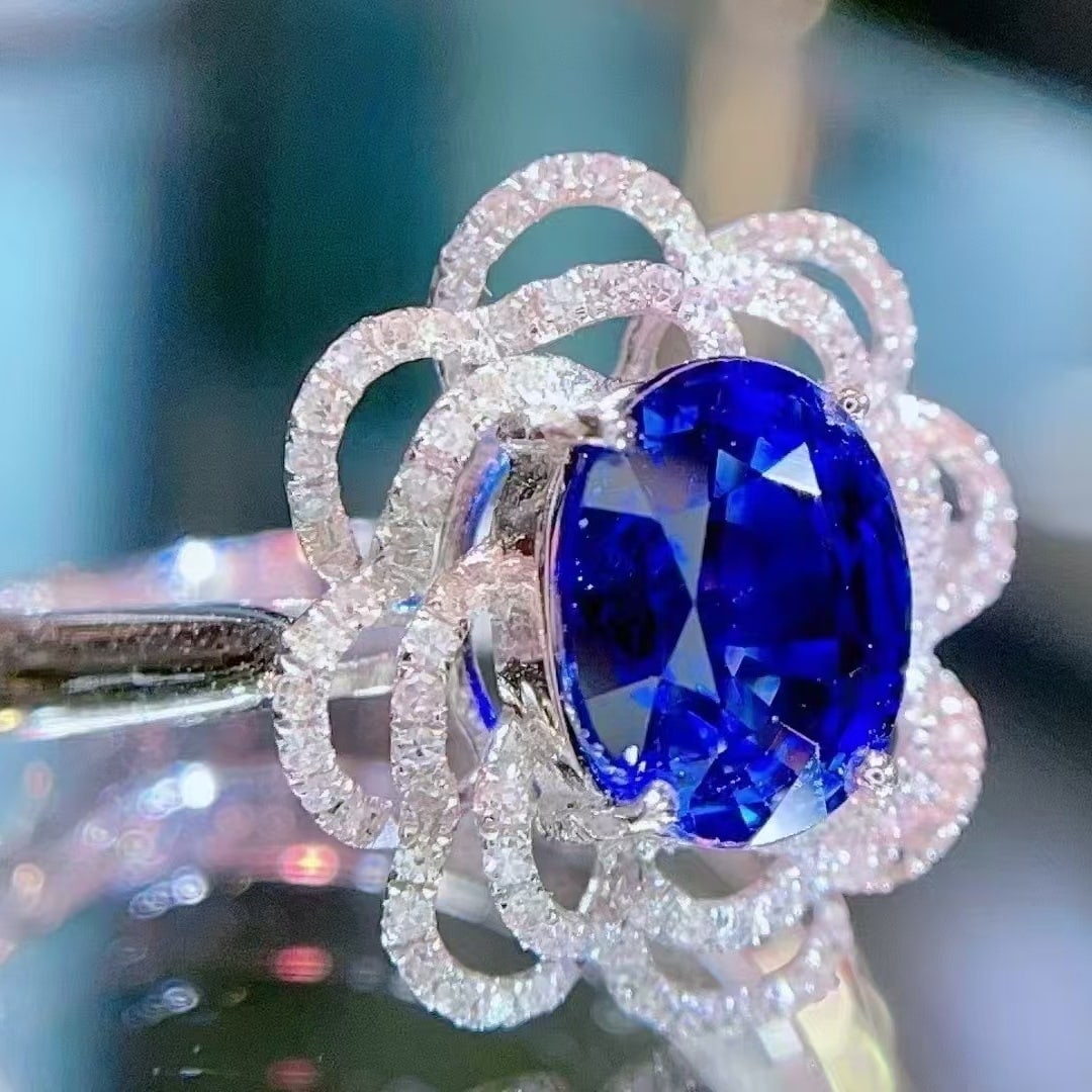 14k Gold 2.18 Ct Natural Sapphire & Diamond Ring - 4