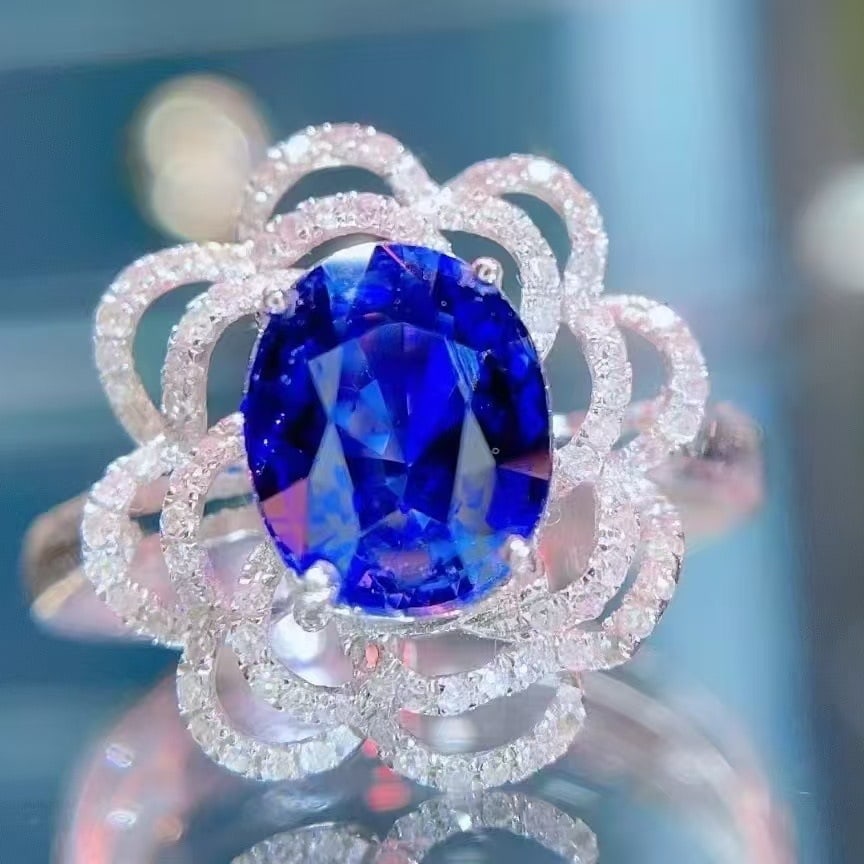 14k Gold 2.18 Ct Natural Sapphire & Diamond Ring - 6